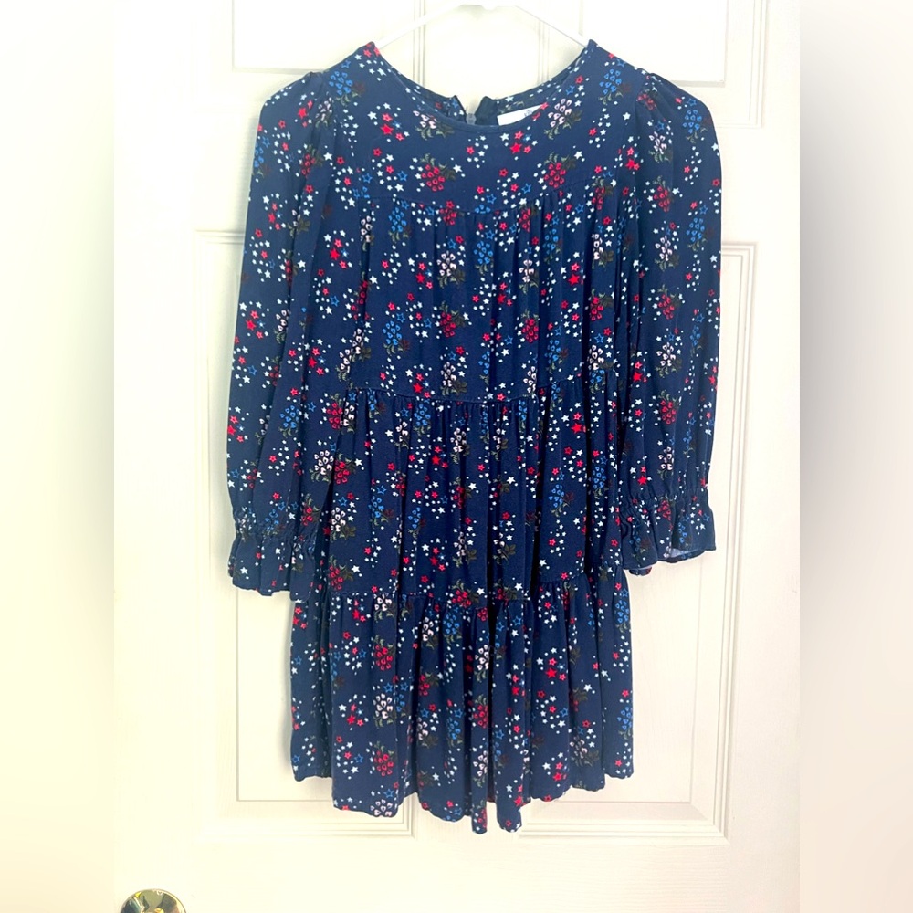 M&S Kids Navy star long sleeve dress 7-8 yrs